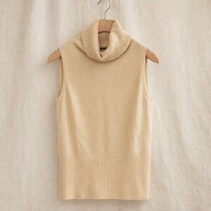 SWALLOW Silk Cotton Sleeveless Turtleneck Vest Ribbed Knit Neutral Layering Top